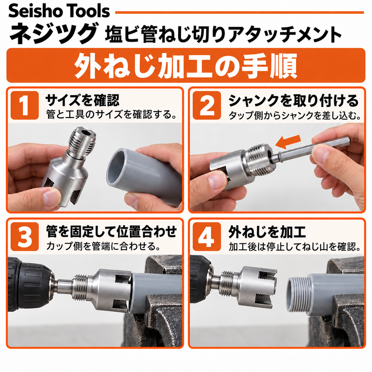 ネジツグ 塩ビ管ねじ切りアタッチメント
