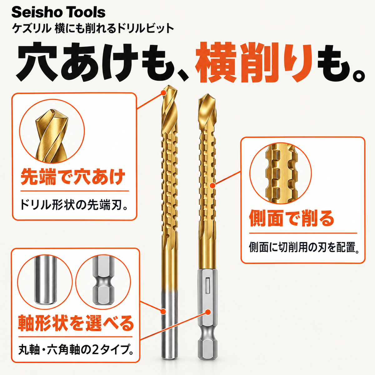 ケズリル 横にも削れるドリルビット